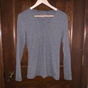 Navy & White Stripe V Neck Long Sleeve Tee